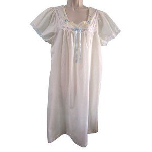 Vintage Carole Sissy Voile Womens Night Gown M EUC Light Yellow Blue Embroidery